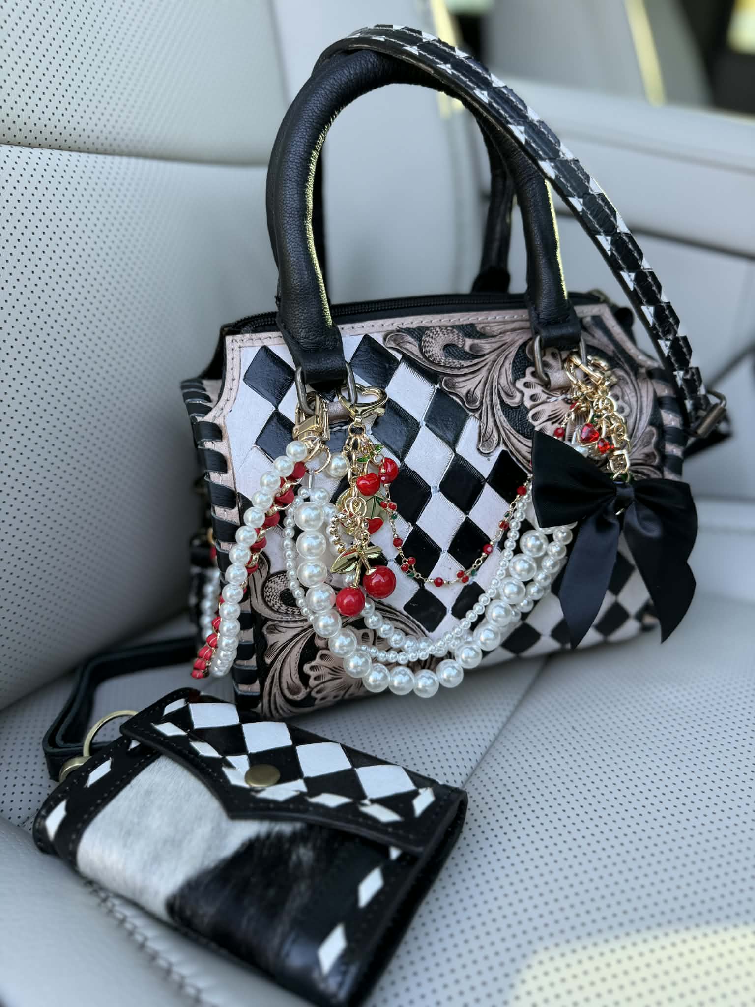 "Black Cherry Heiress" - checker tooled leather speedy (mini)